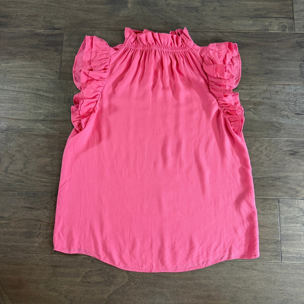 Hofmann Copenhagen Essie‎ Pink Smocked High Neck Ruffle Sleeveless Blouse 36
